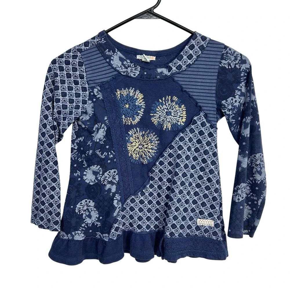 Naartjie Kids Boho Patchwork Top Flare Leggings Set Girls 8 Blue Cottagecore